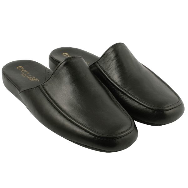 Pantoufles Homme En Cuir Véritable - Taille US 9 (44) Noir - Neuf Sans Boîte